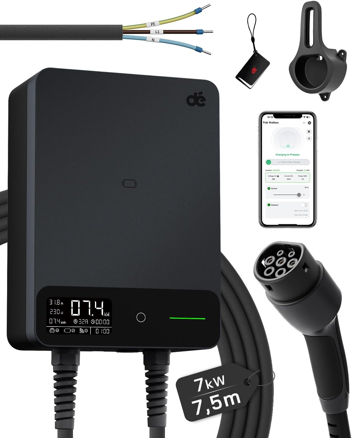 Test dé Wallbox 7 kW : avis borne RCD type B intégré 290 €