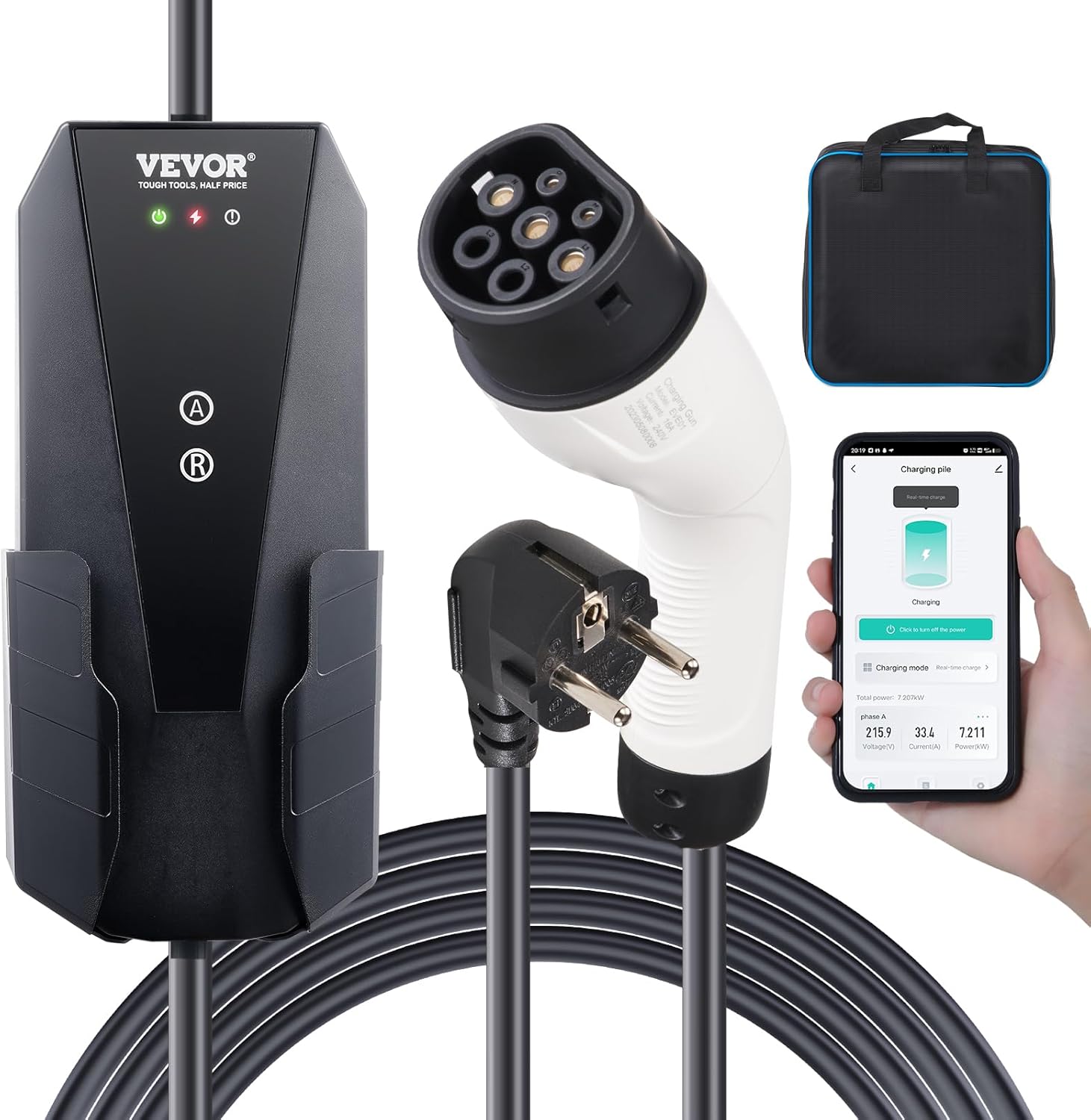 VEVOR chargeur portable EV Type 2 16A 3,7 kW Schuko CEE