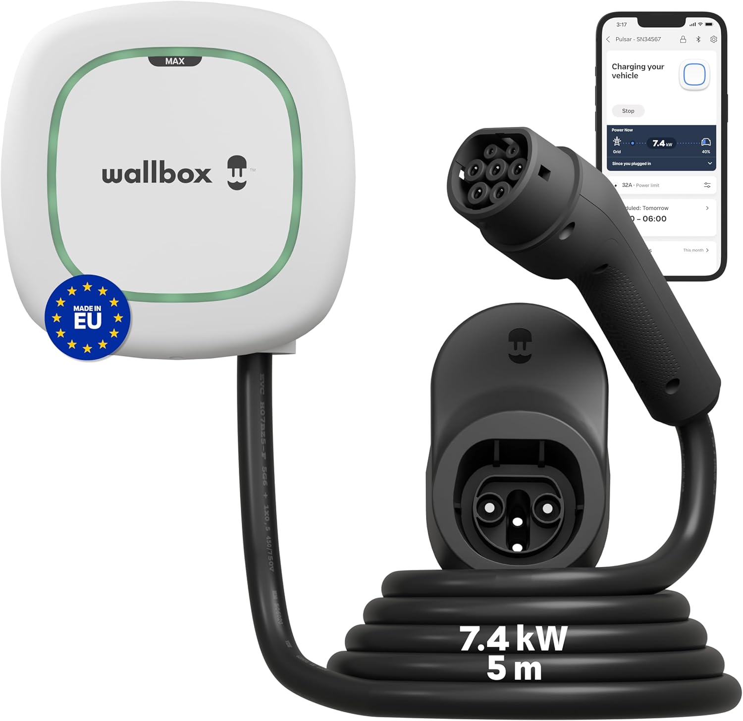 Wallbox Pulsar Max borne fixe 7,4 kW Wi-Fi Bluetooth crédit d'impôt