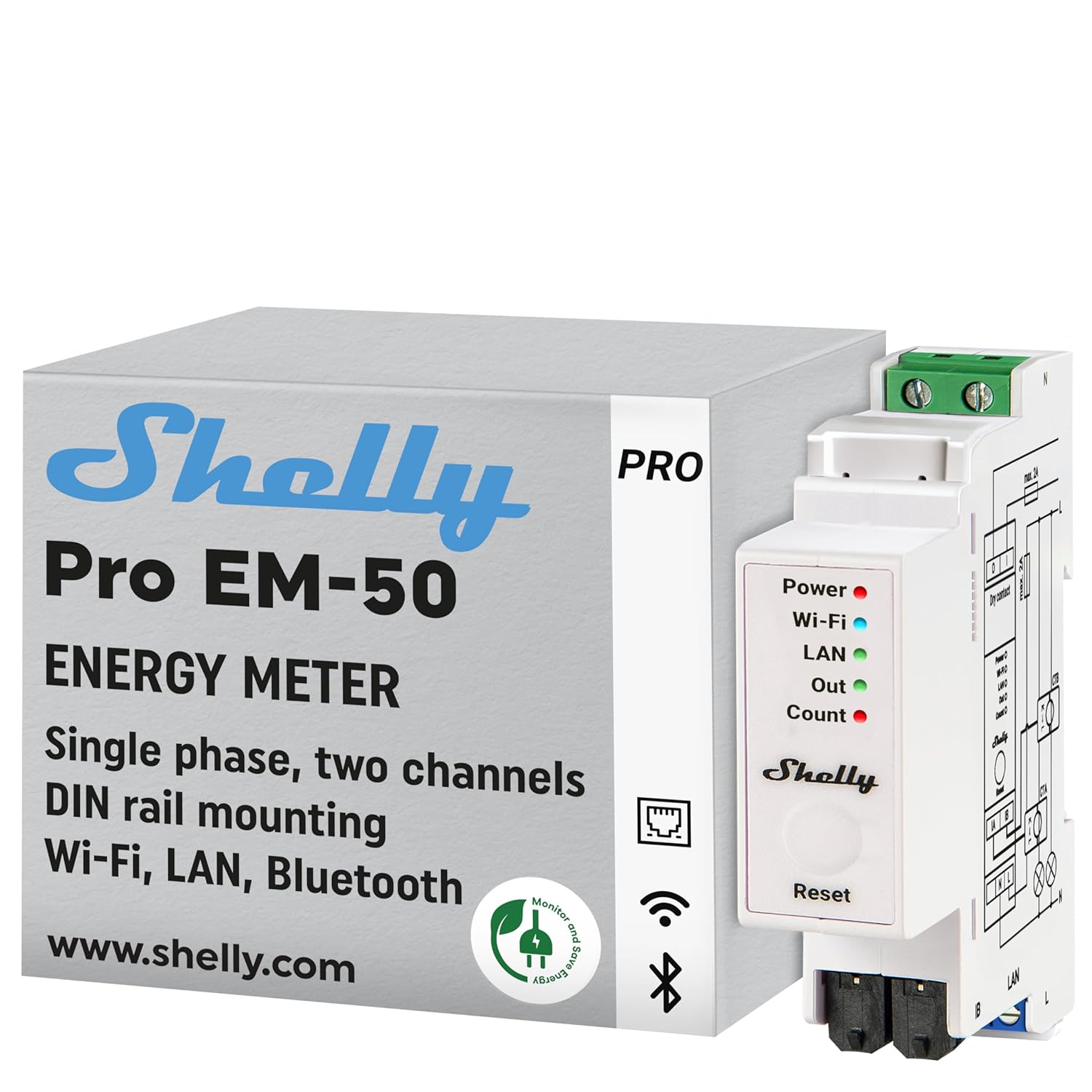 Compteur Shelly Pro EM 50A rail DIN Wi-Fi Home Assistant