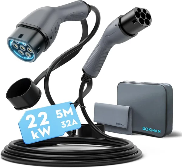 Câble de recharge Bokman Mode 3 Type 2 vers Type 2 - 22 kW 32A triphasé 5 m