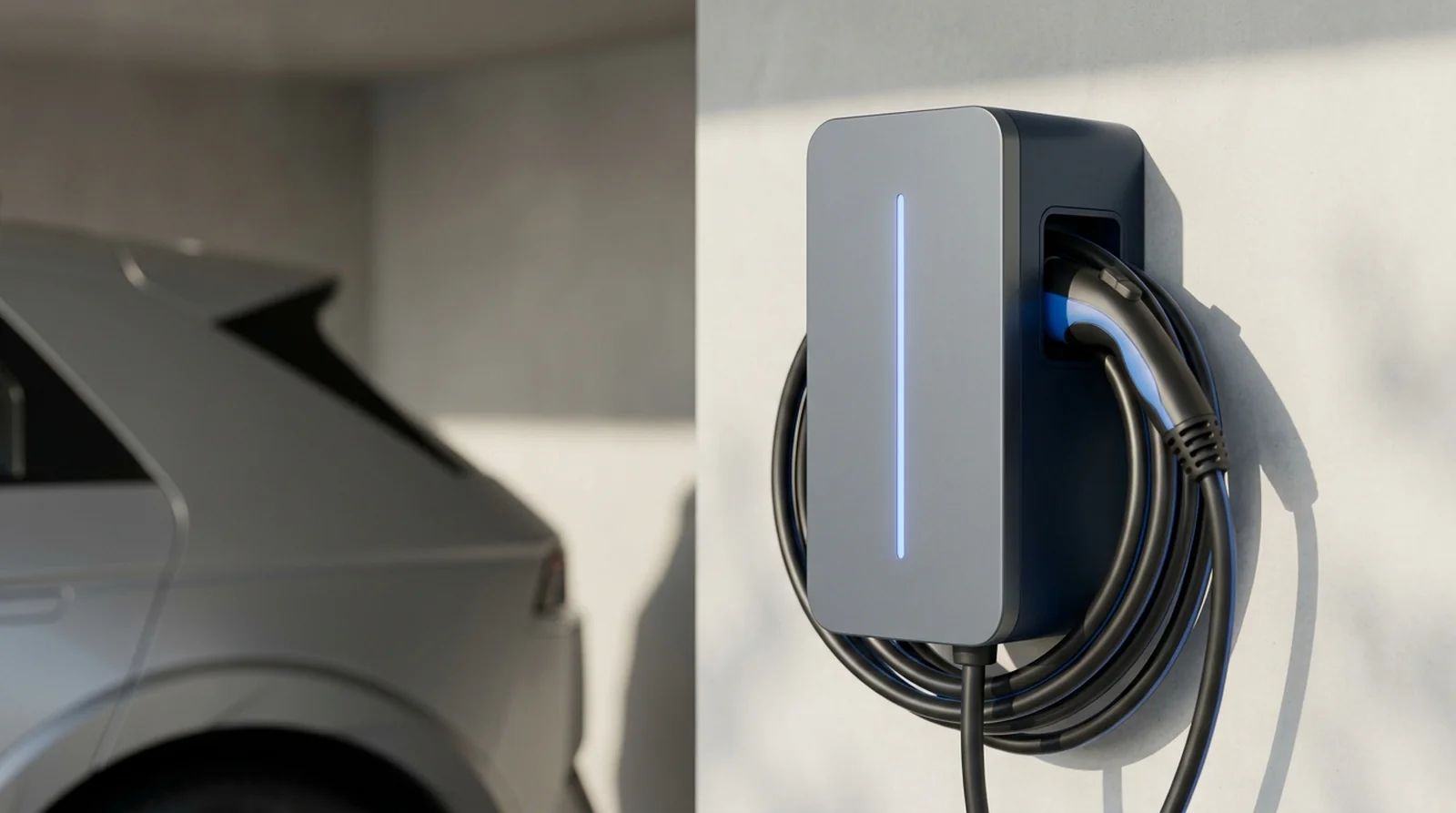 Borne de recharge Easee avec sa bande lumineuse verticale de signalisation