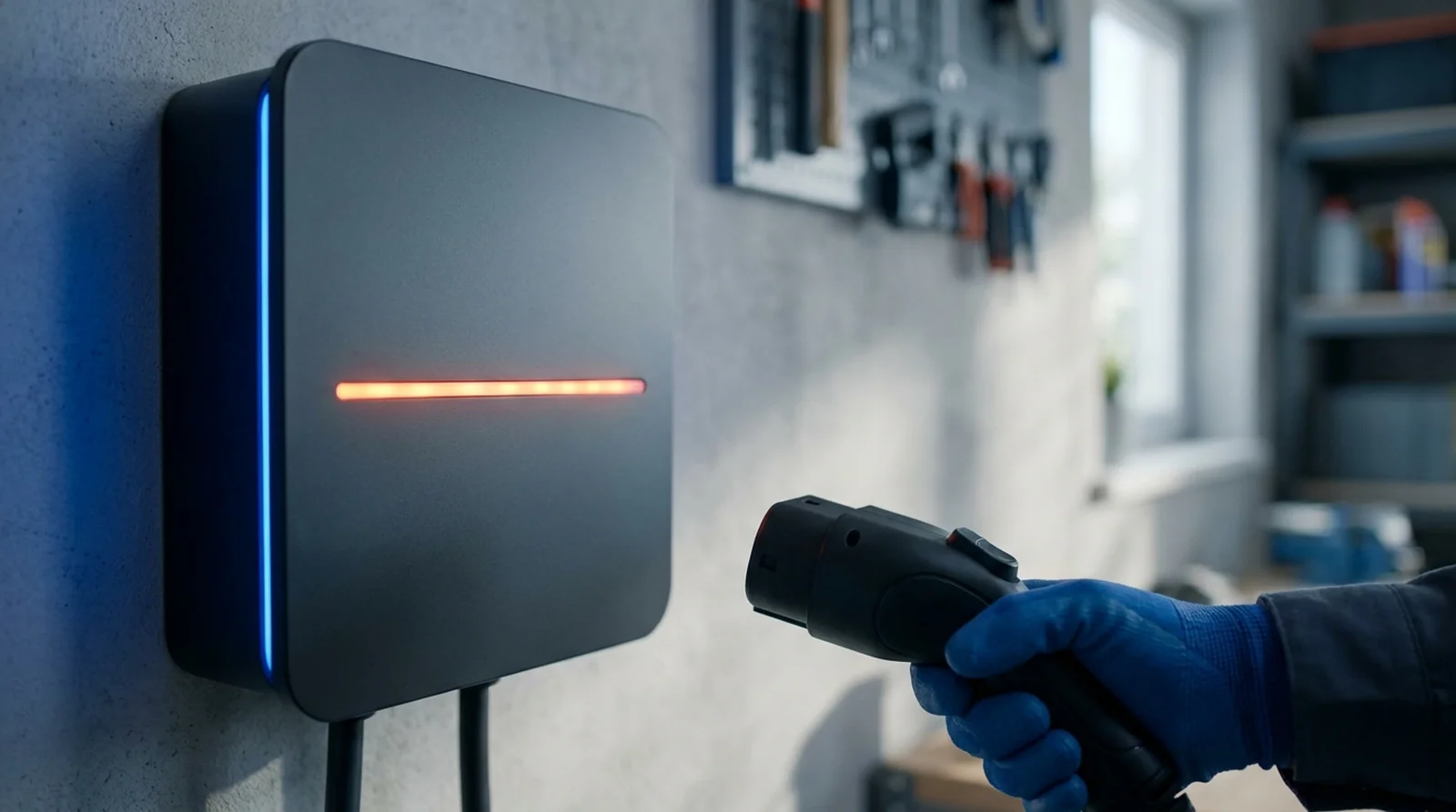 Borne de recharge Easee neuve au voyant jaune clignotant, en attente de configuration