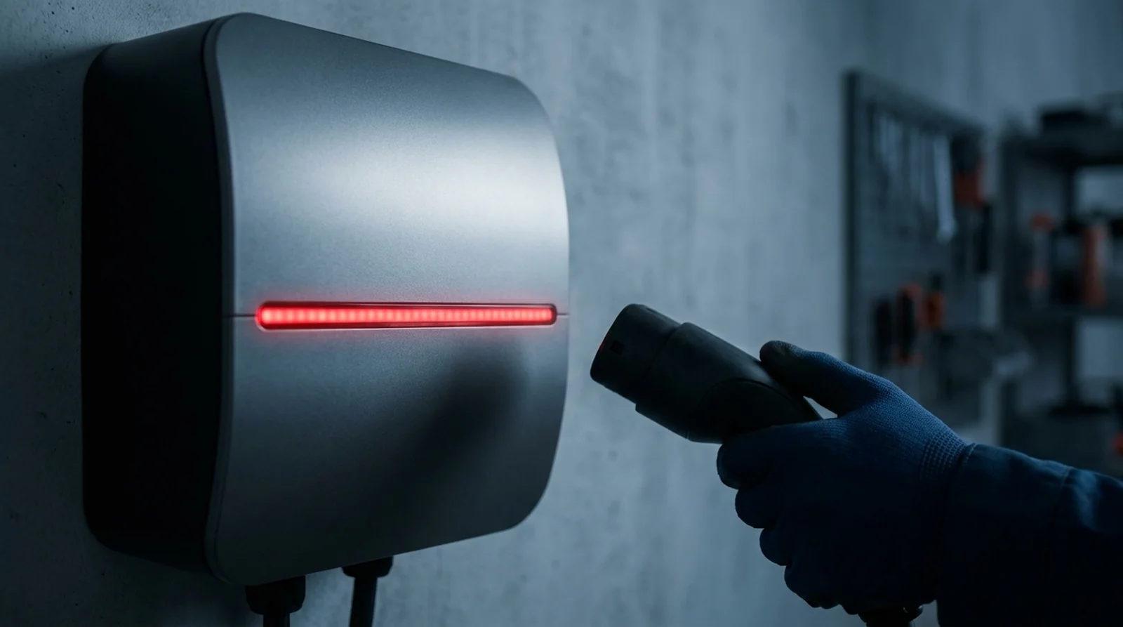 Bande lumineuse rouge clignotante sur une borne de recharge Easee hors service