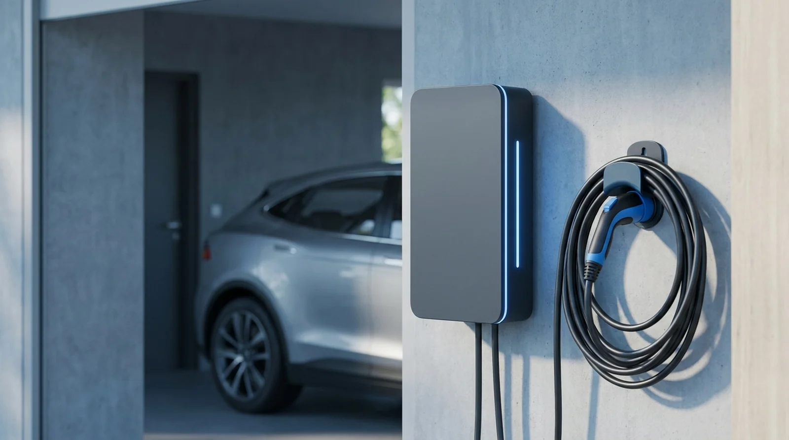 Borne de recharge Hager witty avec bandeau lumineux LED de signalisation en façade