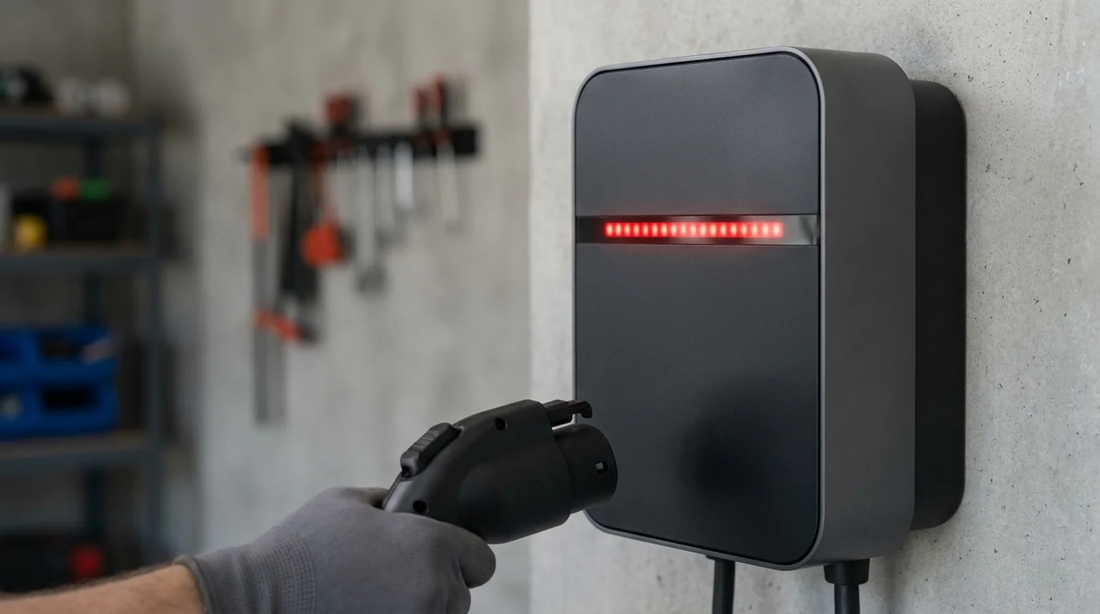 Borne Hager witty au bandeau blanc clignotant signalant la perte de connexion Wi-Fi
