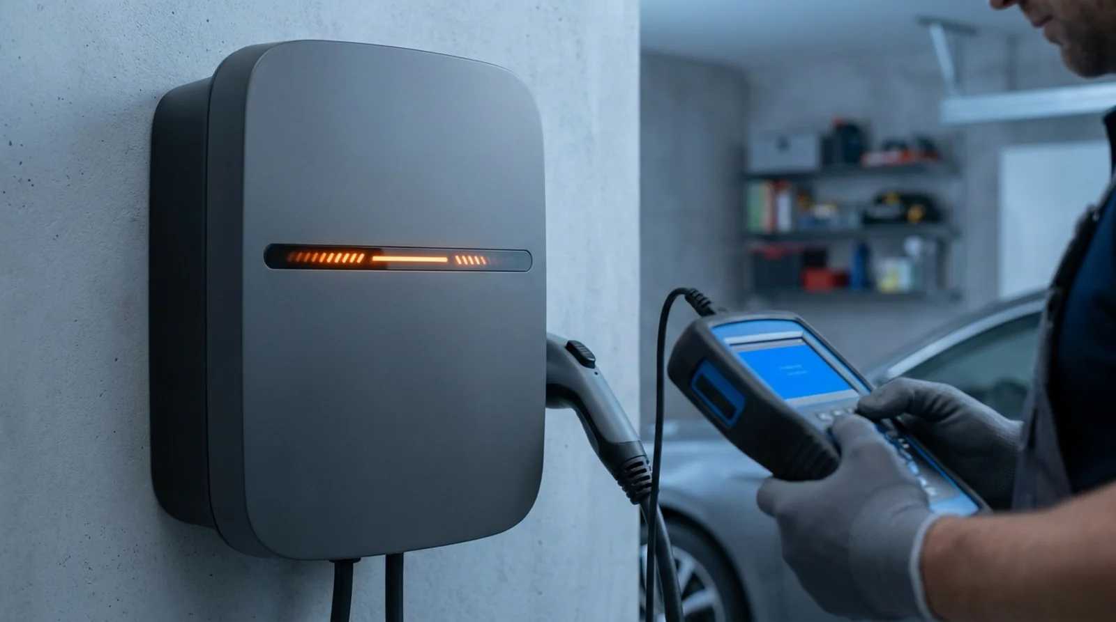 Borne Hager witty signalant une autorisation de charge incorrecte par six clignotements rouges