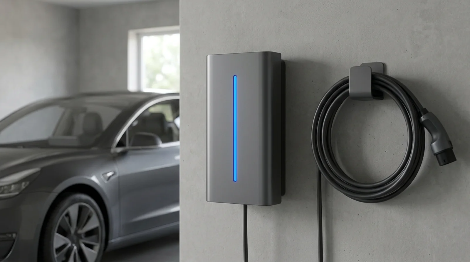Borne de recharge Legrand Green'up avec son bandeau de voyants lumineux en façade