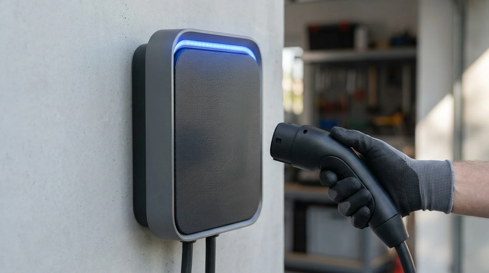 Borne de recharge Legrand Green'up HOME au voyant bleu clignotant en attente d'autorisation