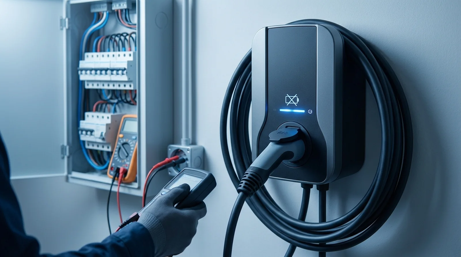 Véhicule électrique branché à une borne murale qui ne démarre pas la charge