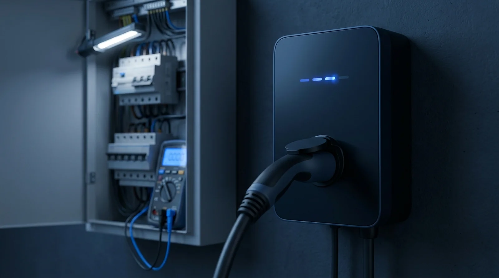 Écran d'application affichant une puissance de charge réduite sur une borne de recharge domestique