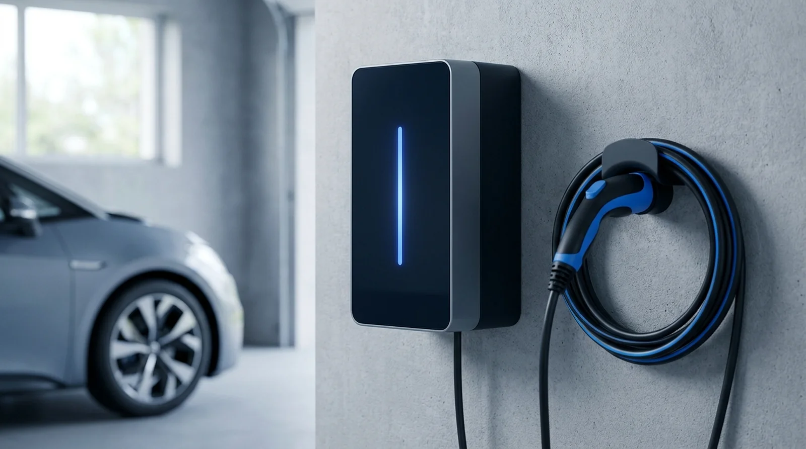 Borne de recharge murale Wallbox Pulsar avec son anneau lumineux de signalisation