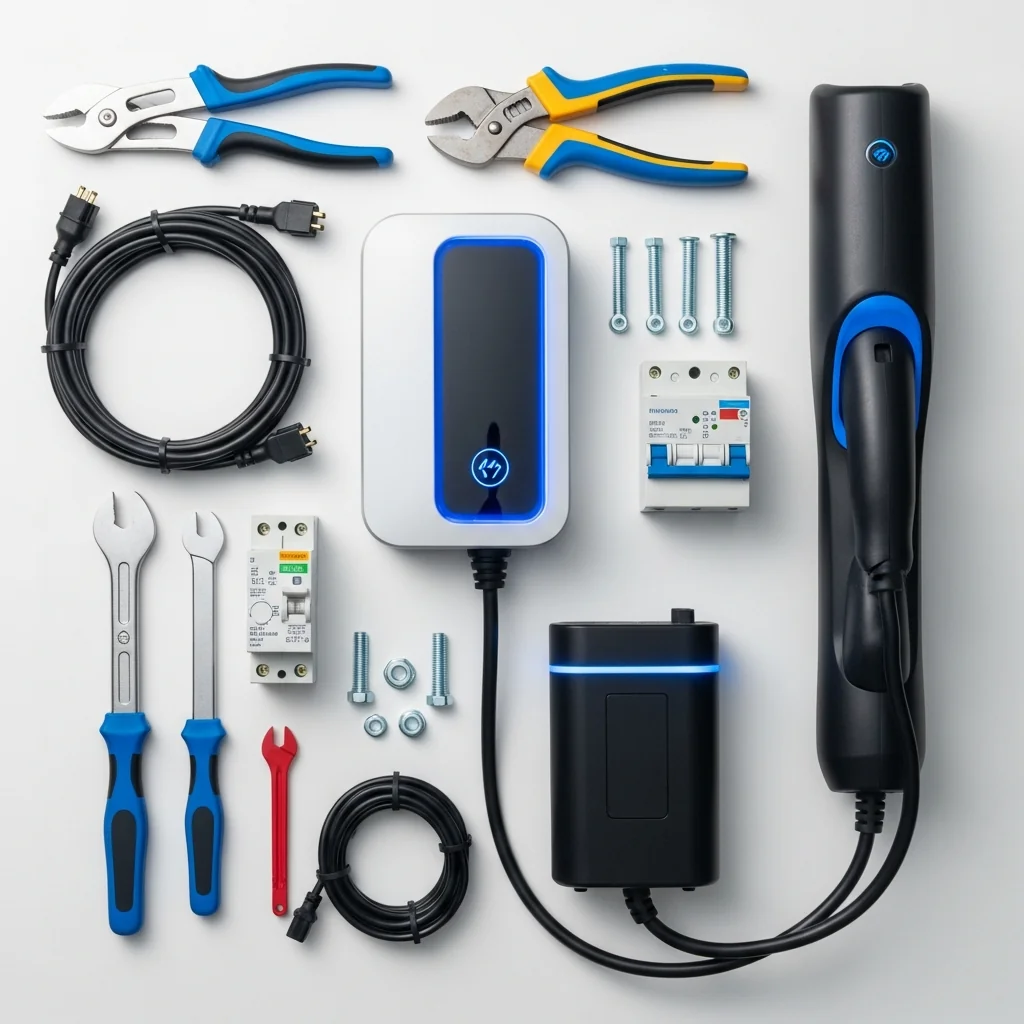 Kit de remplacement de borne de recharge : outils, borne neuve, câblage et matériel de montage