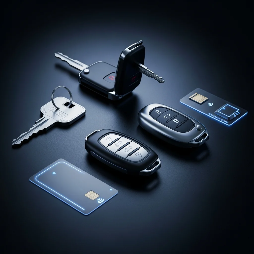 Différents types de clés automobiles : clé classique, clé à transpondeur, télécommande, carte mains-libres