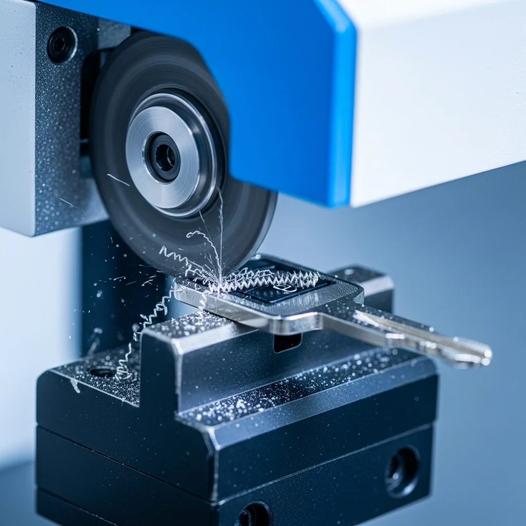 Machine de taillage de clé automobile de précision en action